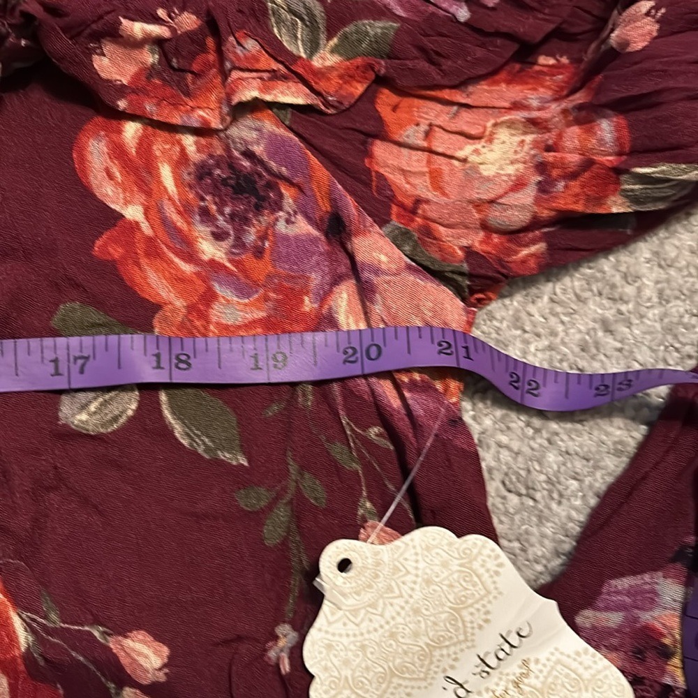 Altard State Burgundy Floral‎ Ruffle Lace Sleeve Tunic Dress Size L - Picture 6 of 8